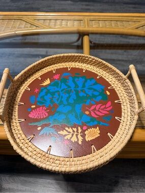 Disney World Animal Kingdom Rattan Tray with Colorful Tree of Life